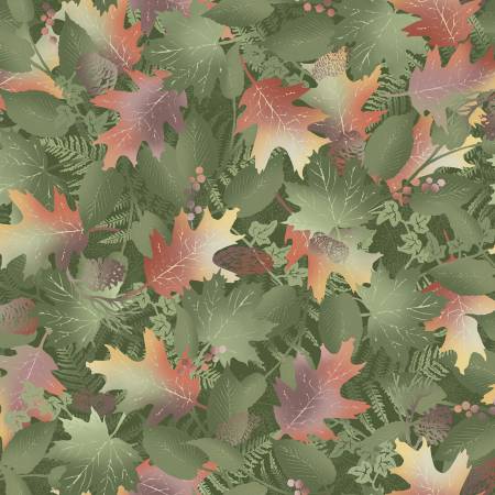 D10294M-G GREEN LEAVES DIGITALLY PRINTED - 100% COTTON - FOREST CHATTER for Maywood Studio
